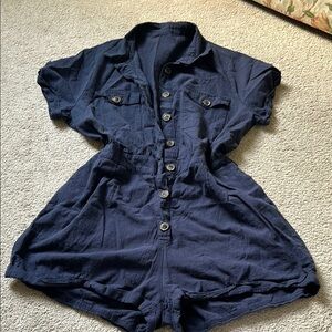 Navy Button-Up Romper